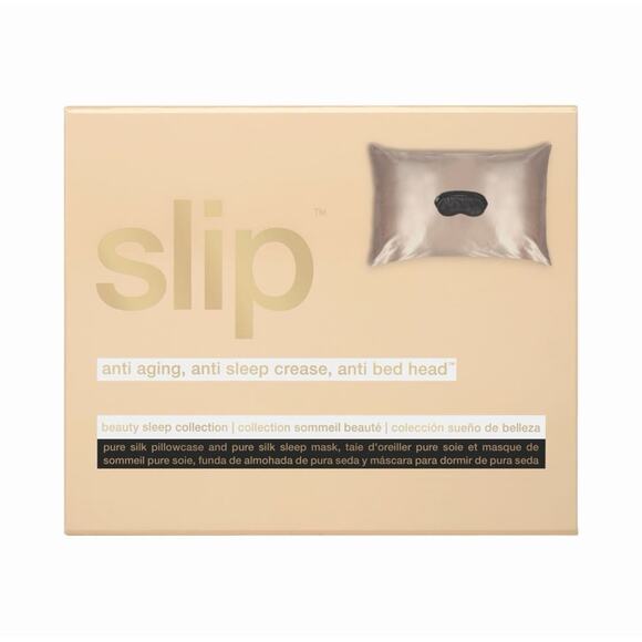 Slip Beauty Sleep Gift Set Caramel Pillowcase and Black Sleep Mask Open Box - Picture 2 of 5